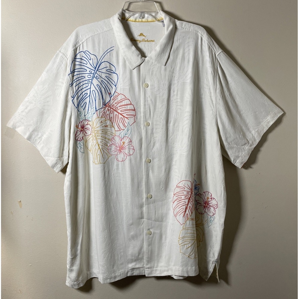 TOMMY BAHAMA Men's Tropical Shirt Silk Embroidered Button Down Camp Shirt 3XL